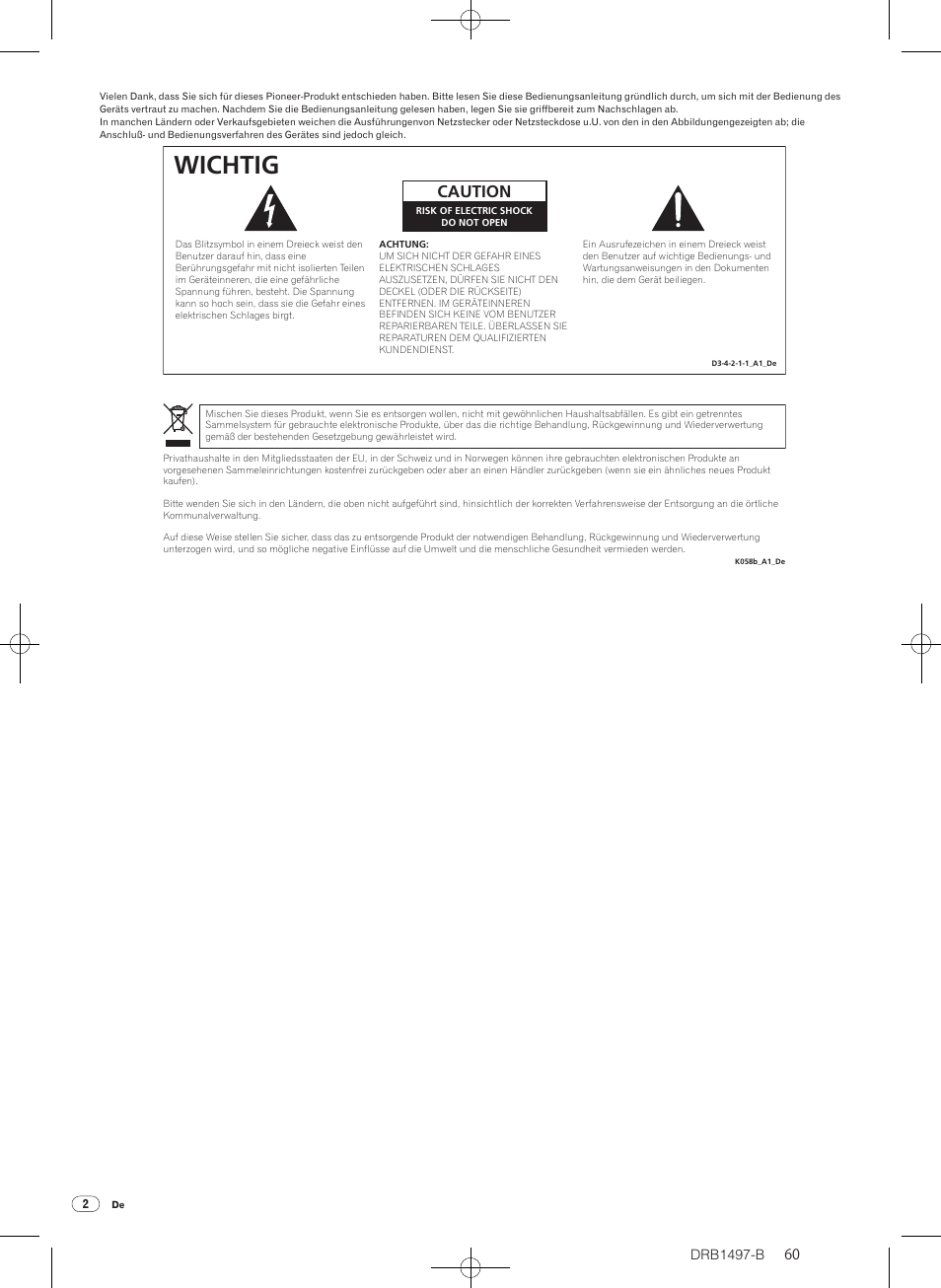 Wichtig, Caution, Drb1497-b | Pioneer DJM-2000 User Manual | Page 60 / 204