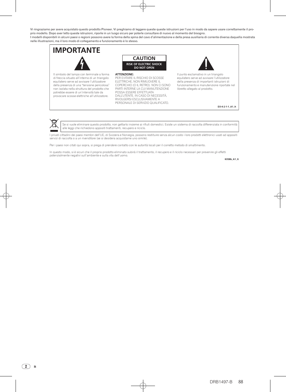 Importante, Caution, Drb1497-b | Pioneer DJM-2000 User Manual | Page 88 / 204