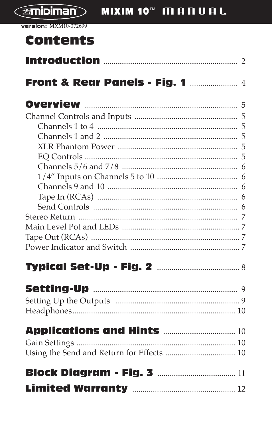 M-AUDIO Mixim 10 User Manual | 12 pages