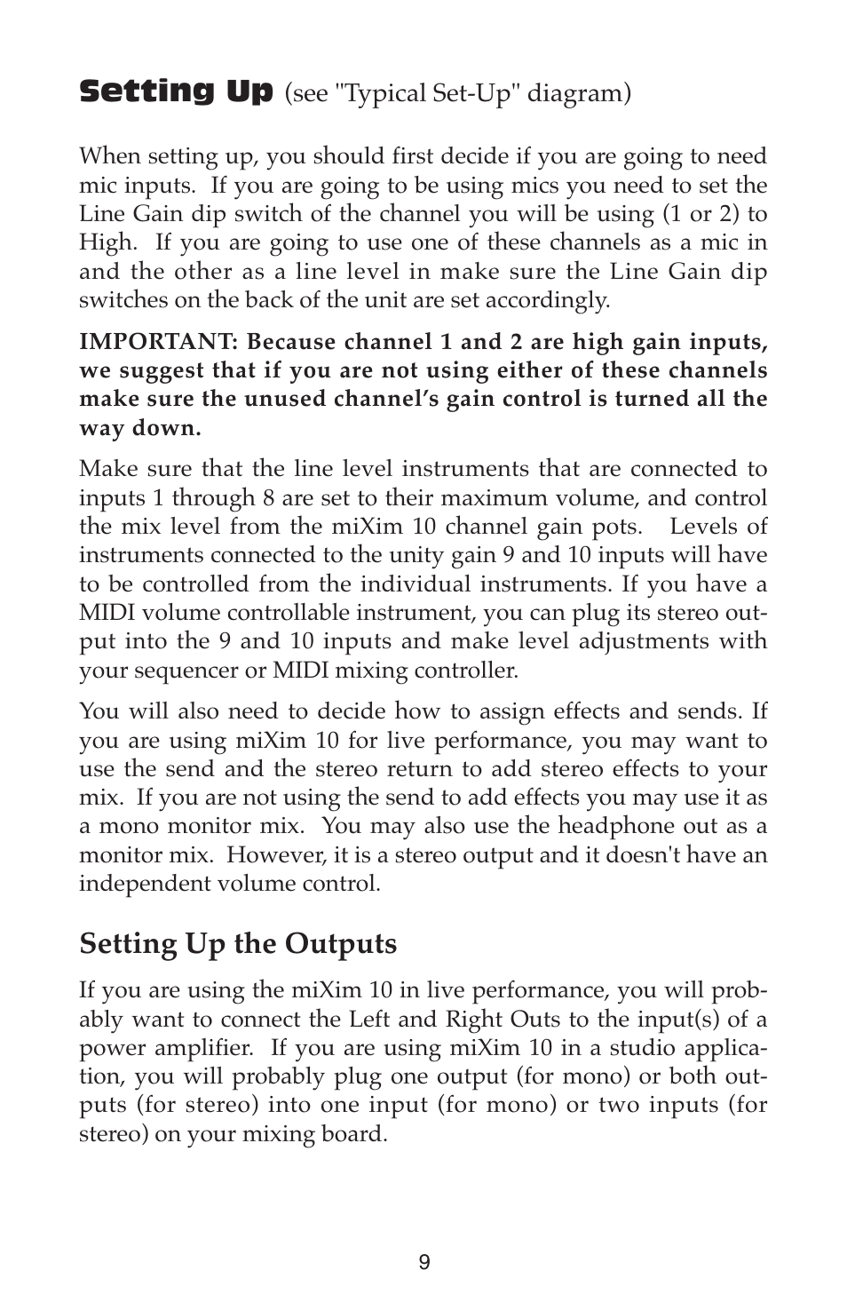 Setting up, Setting up the outputs | M-AUDIO Mixim 10 User Manual | Page 9 / 12