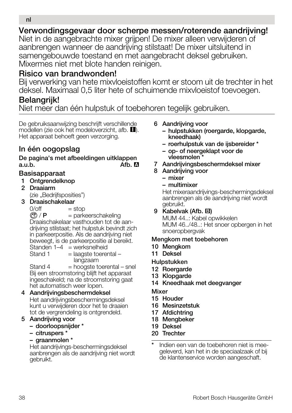 Bosch MUM4640 ROBOT BLANC ROSE 550W BLENDER BOL PLASTI User Manual | Page 38 / 174