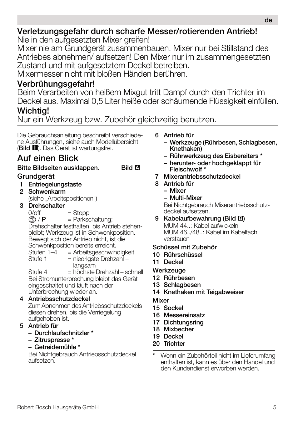 Auf einen blick | Bosch MUM4640 ROBOT BLANC ROSE 550W BLENDER BOL PLASTI User Manual | Page 5 / 174