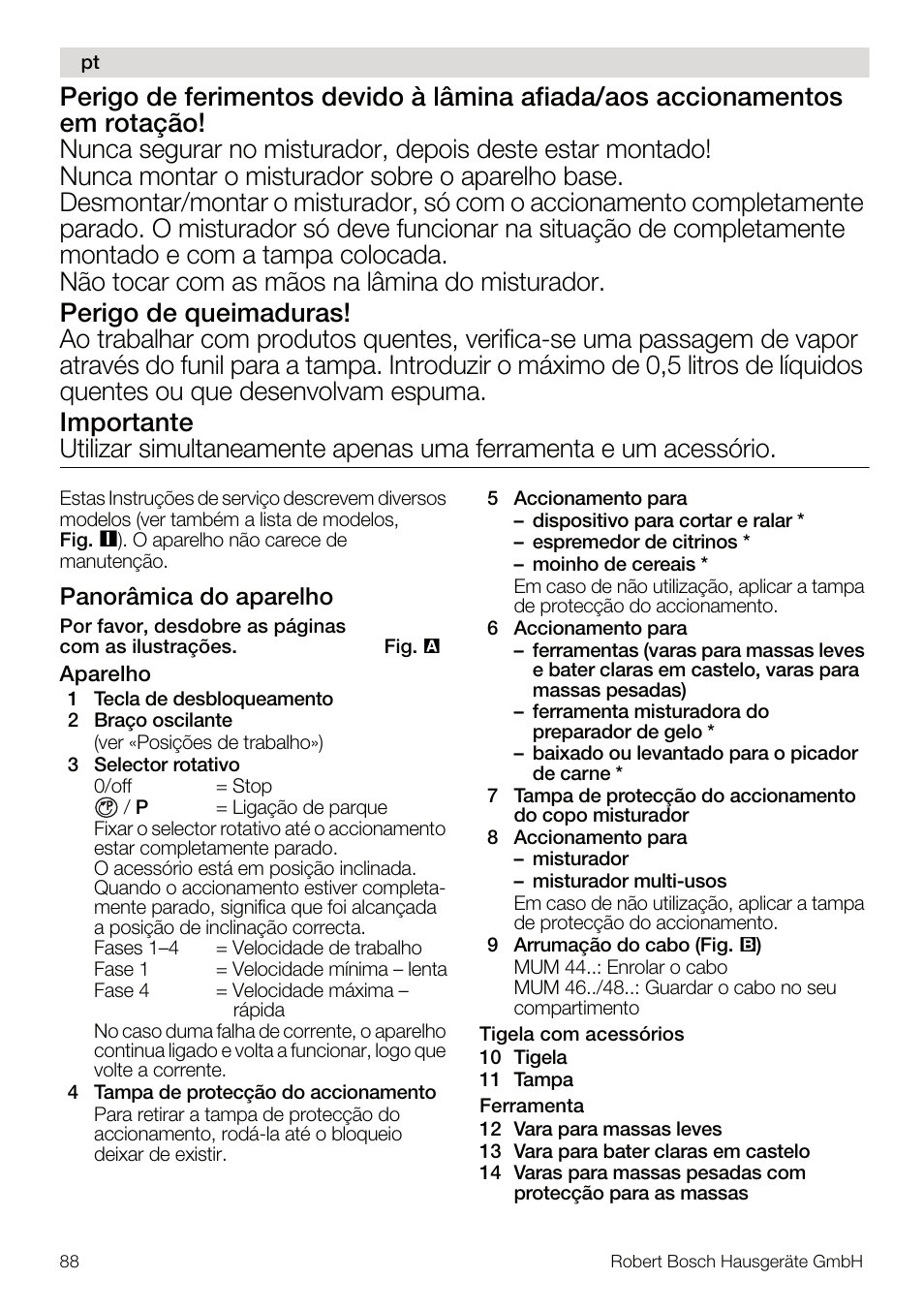 Panorâmica do aparelho | Bosch MUM4640 ROBOT BLANC ROSE 550W BLENDER BOL PLASTI User Manual | Page 88 / 174