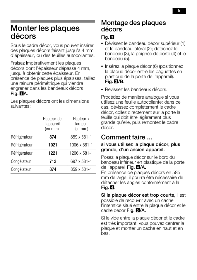 Monter les plaques décors, Montage des plaques décors, Comment faire | Bosch KFL24A51FF User Manual | Page 15 / 68