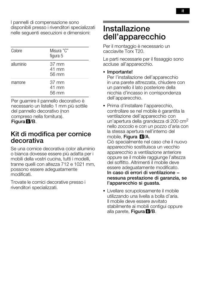 Installazione dell'apparecchio, Kit di modifica per cornice decorativa | Bosch KFL24A51FF User Manual | Page 21 / 68