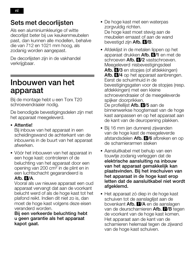 Inbouwen van het apparaat, Sets met decorlijsten | Bosch KFL24A51FF User Manual | Page 26 / 68