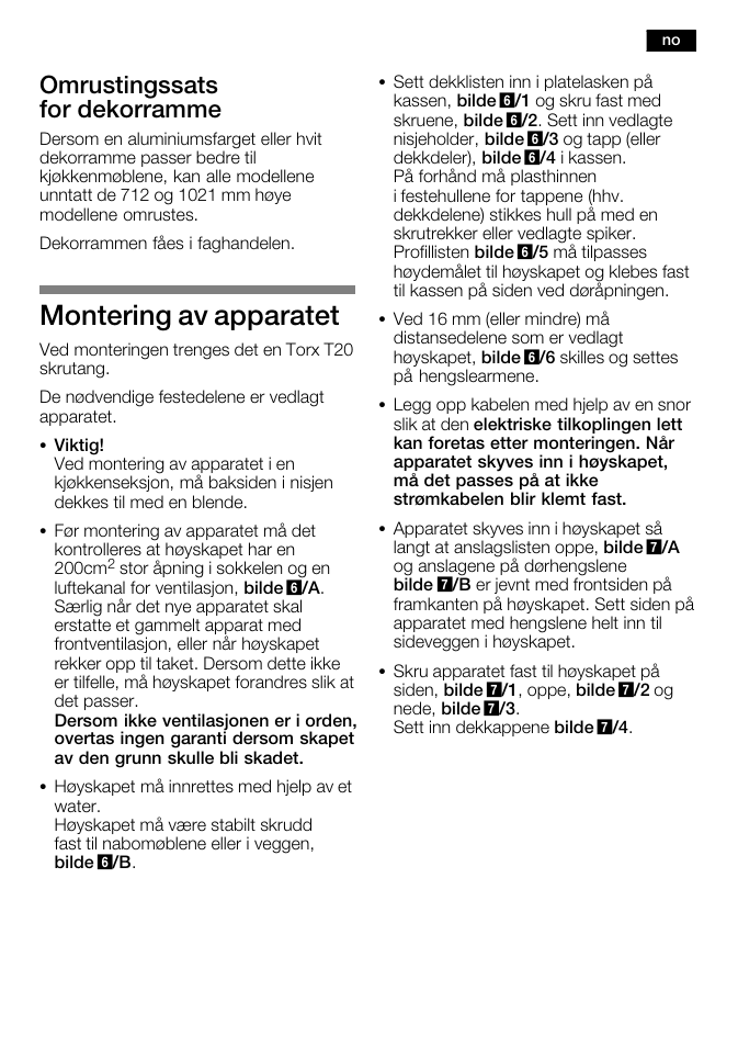 Montering av apparatet, Omrustingssats for dekorramme | Bosch KFL24A51FF User Manual | Page 35 / 68