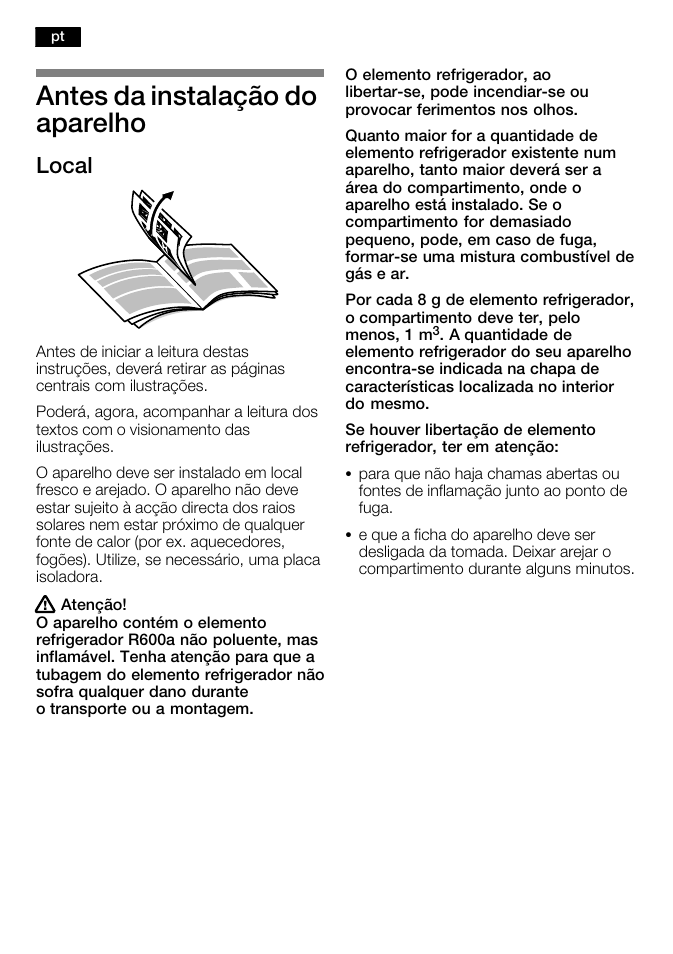 Antes da instalação do aparelho, Local | Bosch KFL24A51FF User Manual | Page 50 / 68