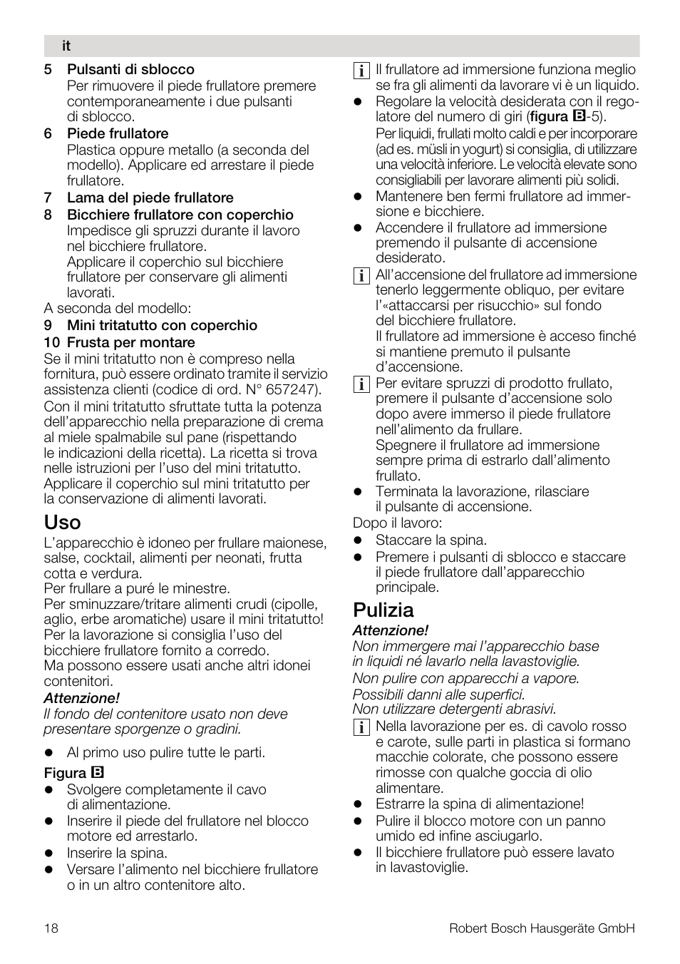 Pulizia | Bosch MSM67160 Mixeur plongeant noir gris User Manual | Page 18 / 98