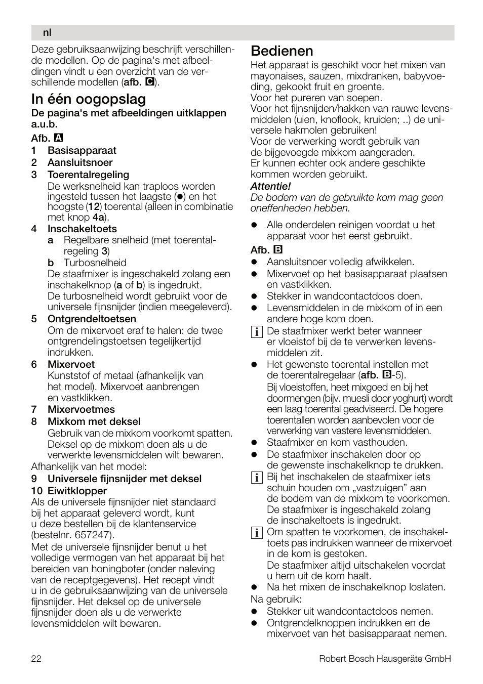 Bedienen | Bosch MSM67160 Mixeur plongeant noir gris User Manual | Page 22 / 98