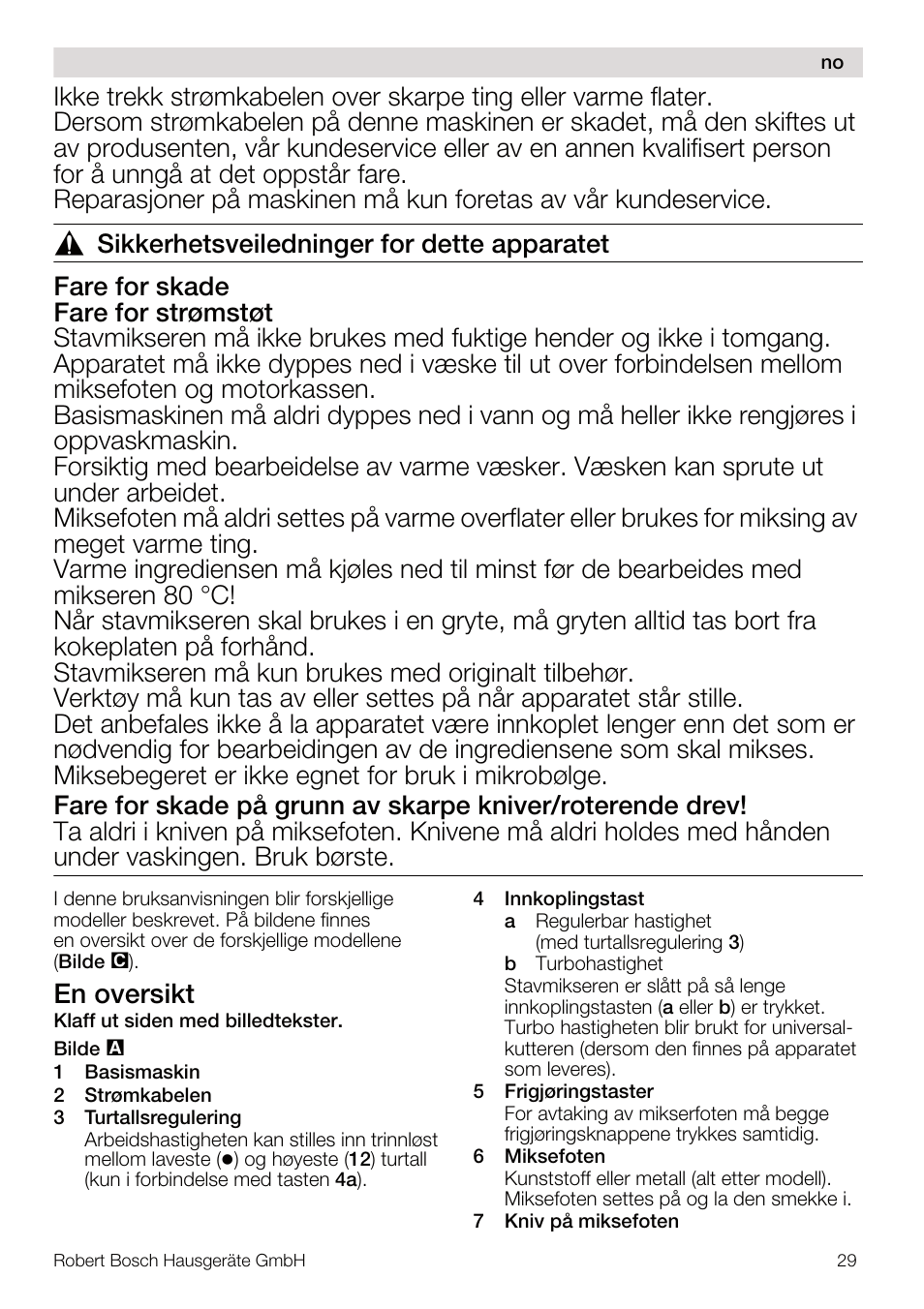 En oversikt | Bosch MSM67160 Mixeur plongeant noir gris User Manual | Page 29 / 98