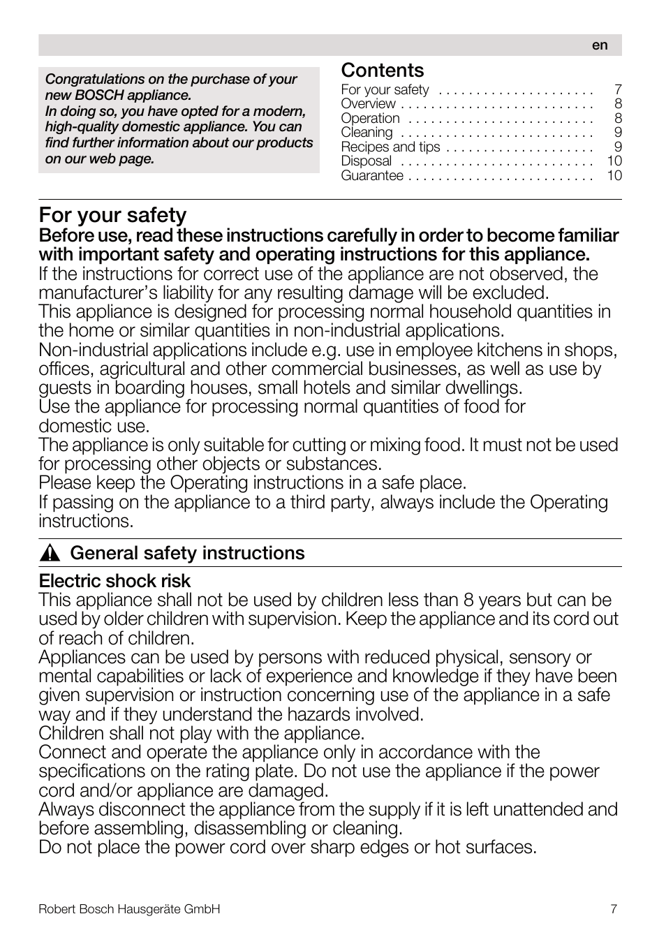 Bosch MSM67160 Mixeur plongeant noir gris User Manual | Page 7 / 98