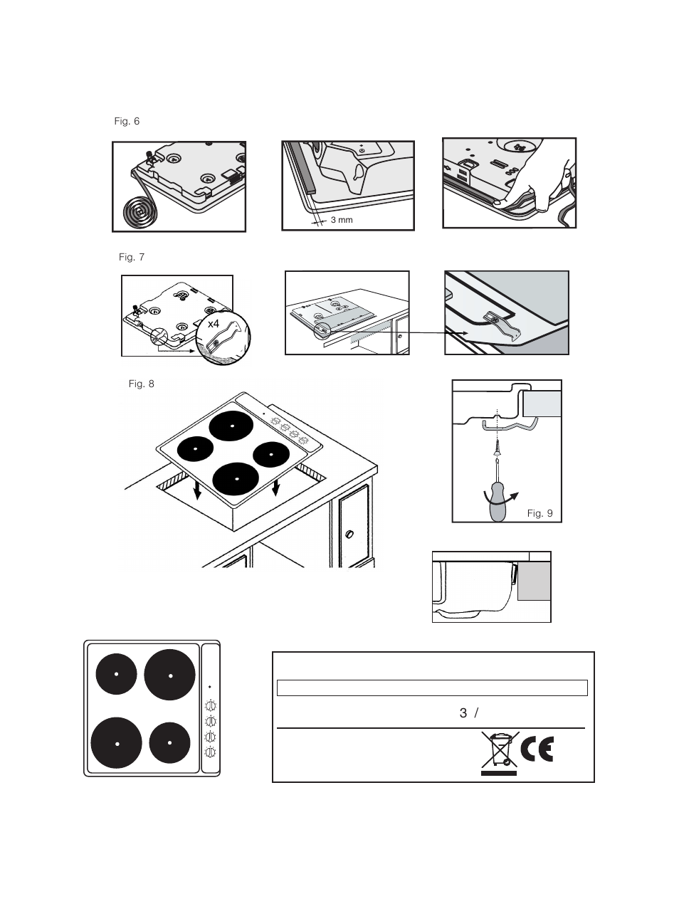 E-nr fd type, Hse6rag400, Fig. 9 fig. 6 fig. 7 fig. 8 | 3 mm | Bosch NCT615C01 Table électrique 60cm User Manual | Page 48 / 48