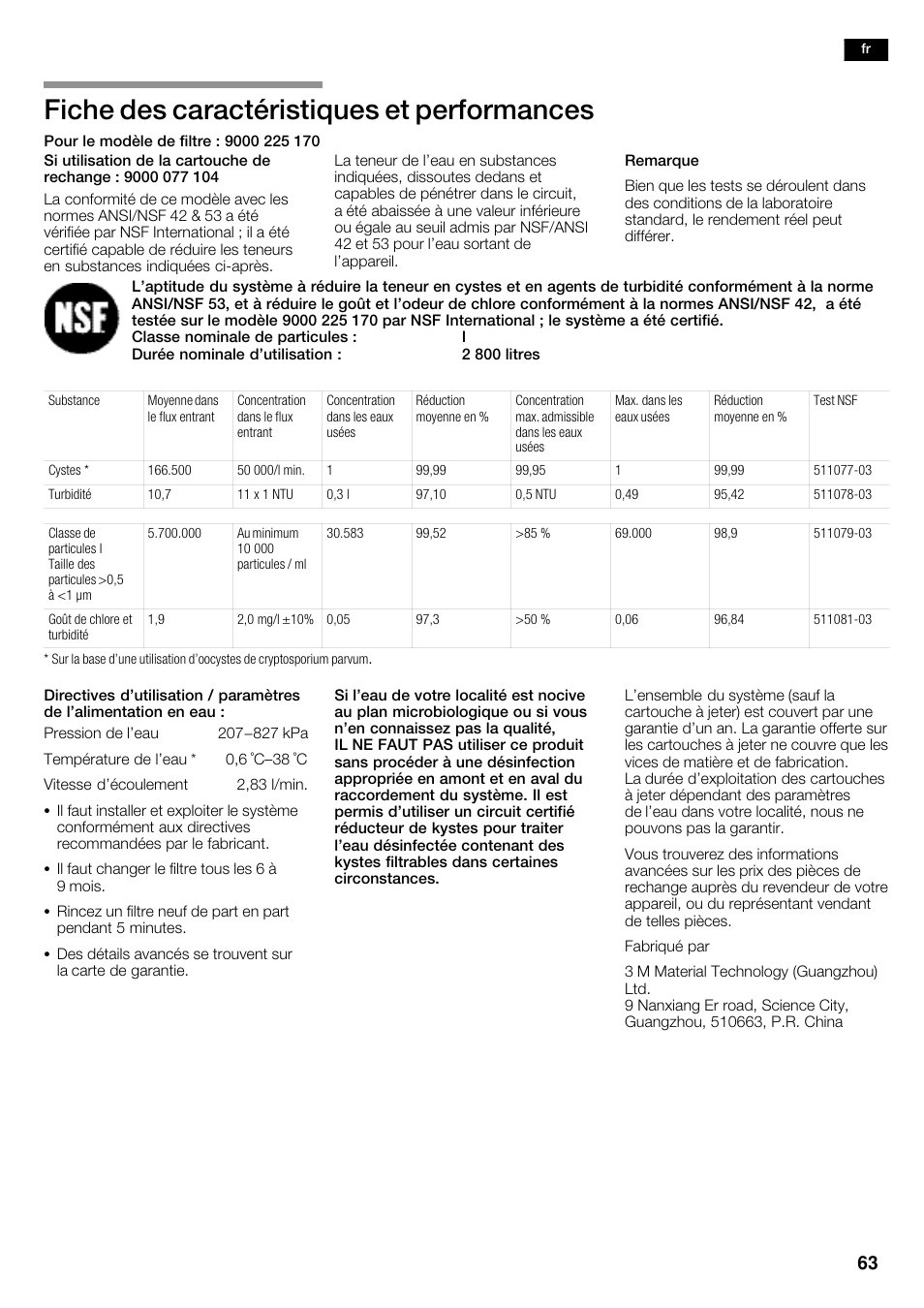 Fiche des caractéristiques et performances | Bosch KAD62S51 Réfrigérateur-congélateur américain Premium User Manual | Page 63 / 114