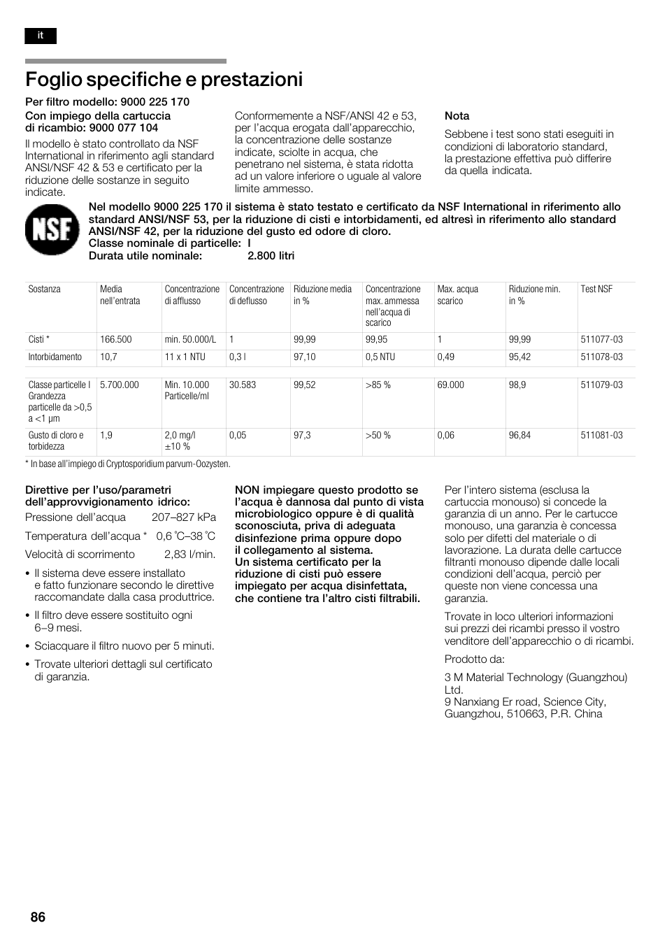 Foglio specifiche e prestazioni | Bosch KAD62S51 Réfrigérateur-congélateur américain Premium User Manual | Page 86 / 114