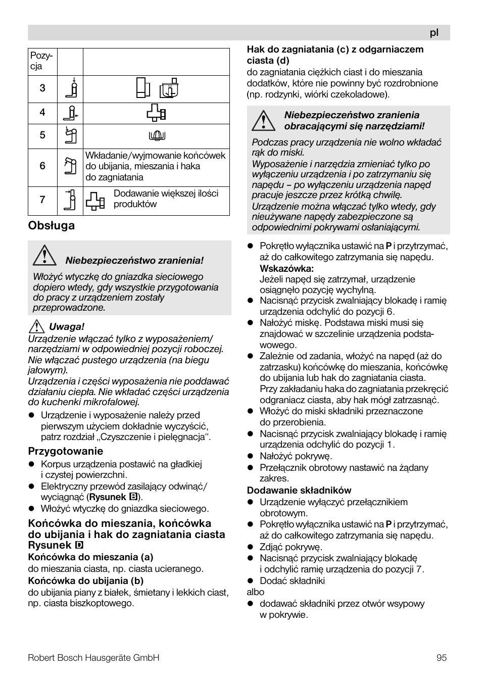 Obsługa | Bosch MUM48CR1 KITCHEN MACHINE 600W BLANC CHROME Couleur blanc CHR User Manual | Page 95 / 140