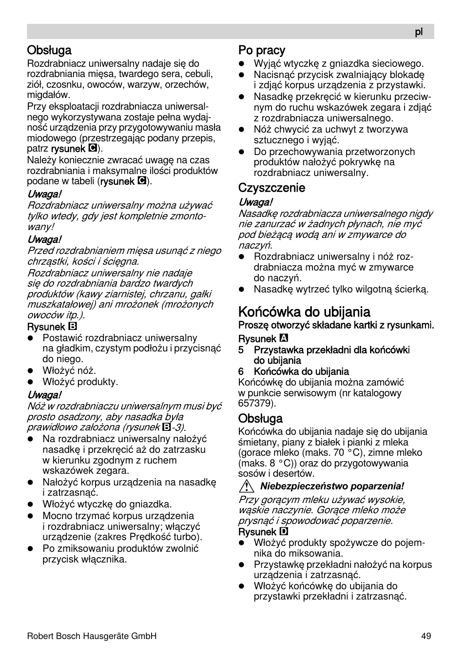 Końcówka do ubijania, Obsługa, Po pracy | Czyszczenie | Bosch MSM66155 Mixeur plongeant blanc gris User Manual | Page 49 / 73