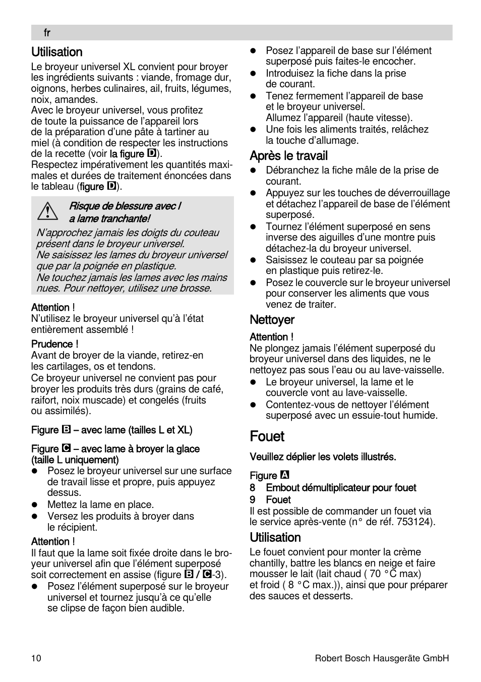 Fouet, Utilisation, Après le travail | Nettoyer | Bosch MSM87160 Mixeur plongeant noir EDG User Manual | Page 10 / 61