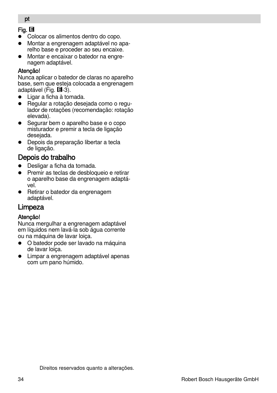 Depois do trabalho, Limpeza | Bosch MSM87160 Mixeur plongeant noir EDG User Manual | Page 34 / 61