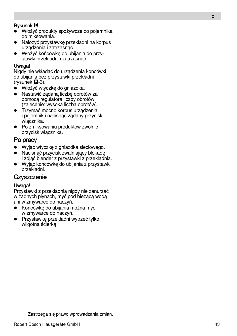 Po pracy, Czyszczenie | Bosch MSM87160 Mixeur plongeant noir EDG User Manual | Page 43 / 61