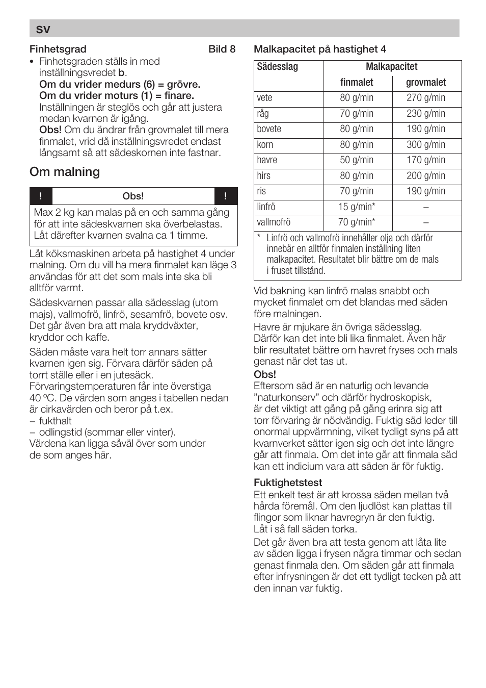 Om malning | Bosch MUZ8GM1 Accessoire moulin à céréales avec meule en acier pour MUM8 User Manual | Page 21 / 56