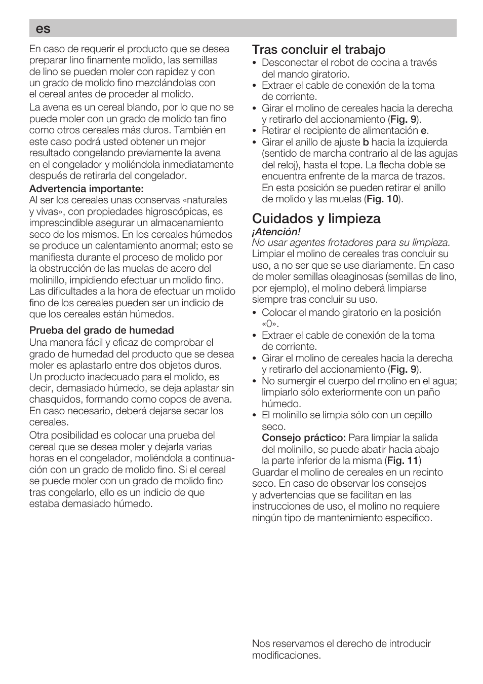 Cuidados y limpieza, Tras concluir el trabajo | Bosch MUZ8GM1 Accessoire moulin à céréales avec meule en acier pour MUM8 User Manual | Page 27 / 56