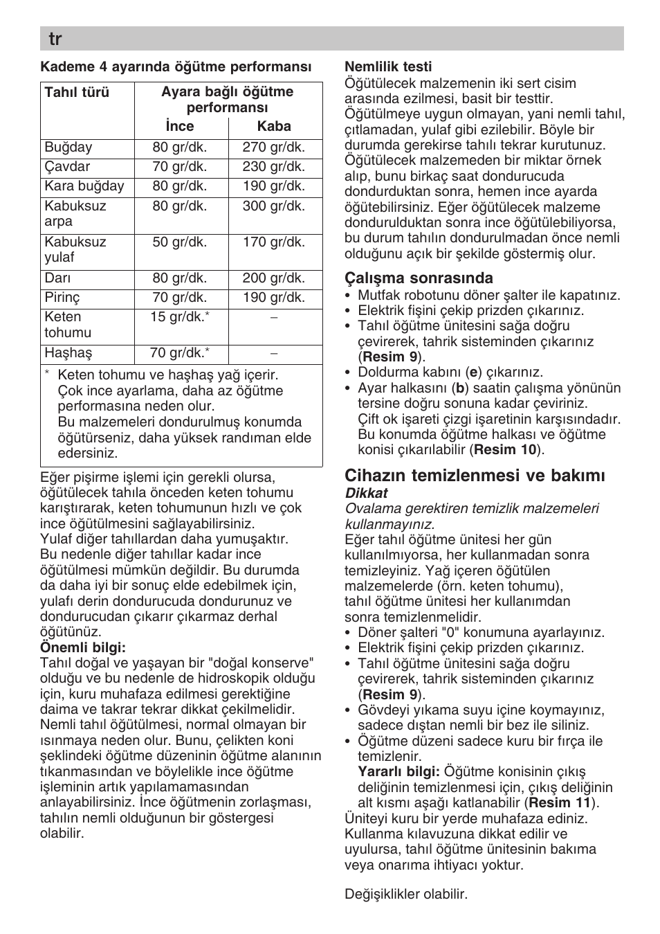 Cihazn temizlenmesi ve bakm | Bosch MUZ8GM1 Accessoire moulin à céréales avec meule en acier pour MUM8 User Manual | Page 35 / 56