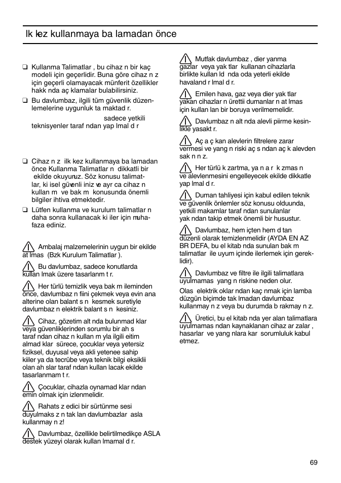 Lk kez kullanmaya ba lamadan önce | Bosch DWA091450 - inox Hotte décorative murale 90 cm User Manual | Page 69 / 76