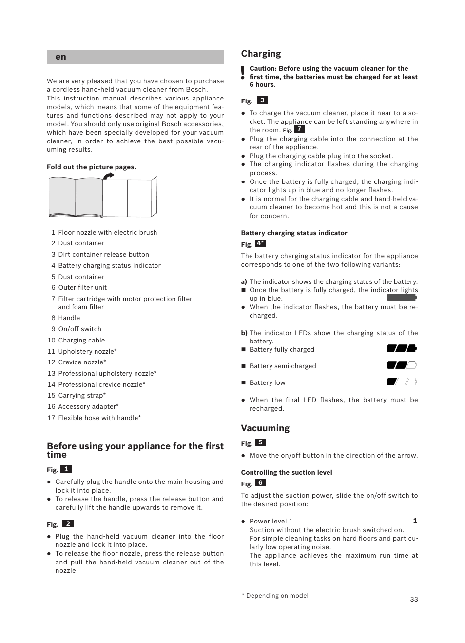 Bosch LithiumPower 18V Aspirateur balai sans fil rechargeable BCH51840 PABL User Manual | Page 34 / 108