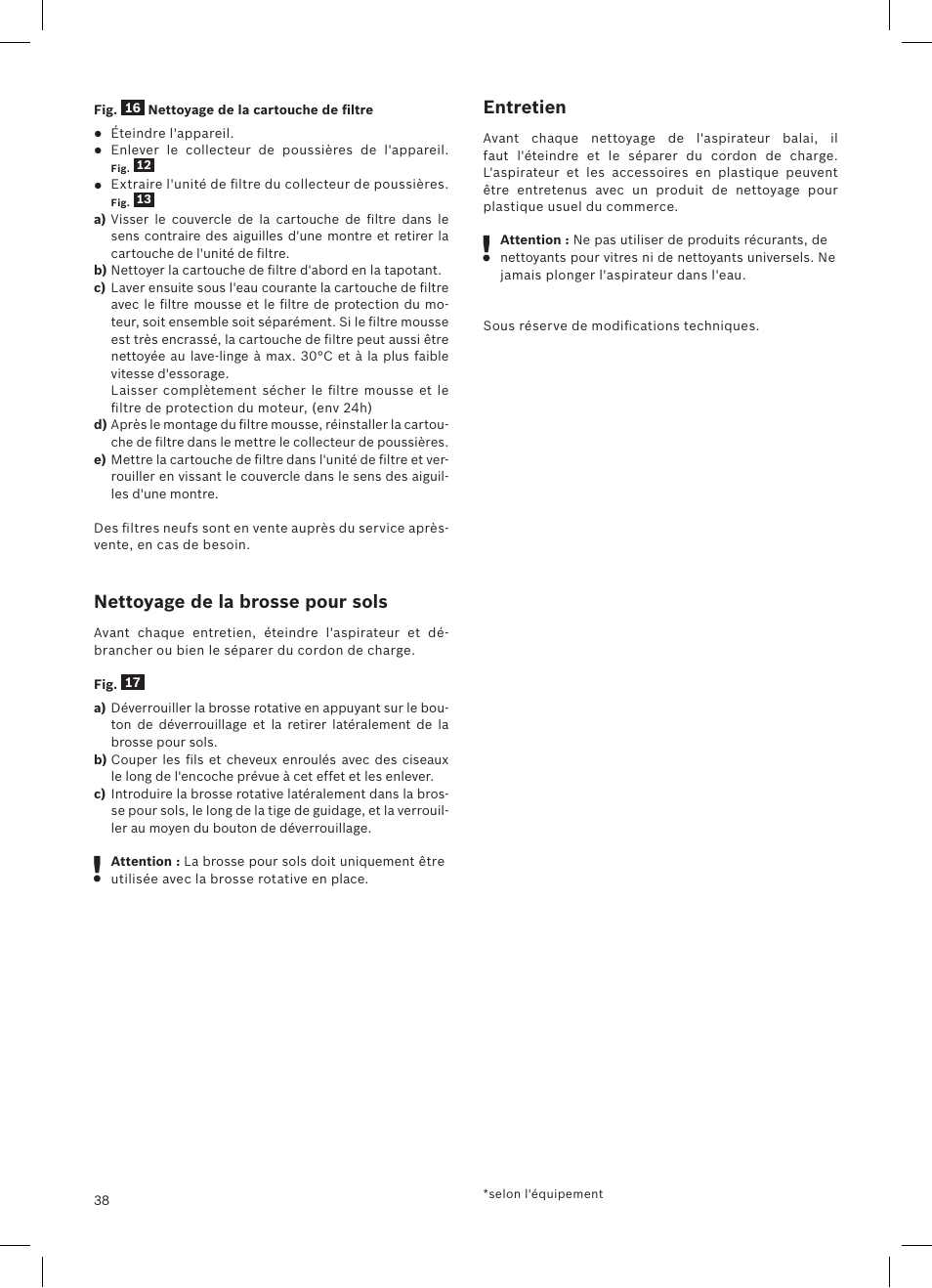 Nettoyage de la brosse pour sols, Entretien | Bosch LithiumPower 18V Aspirateur balai sans fil rechargeable BCH51840 PABL User Manual | Page 39 / 108