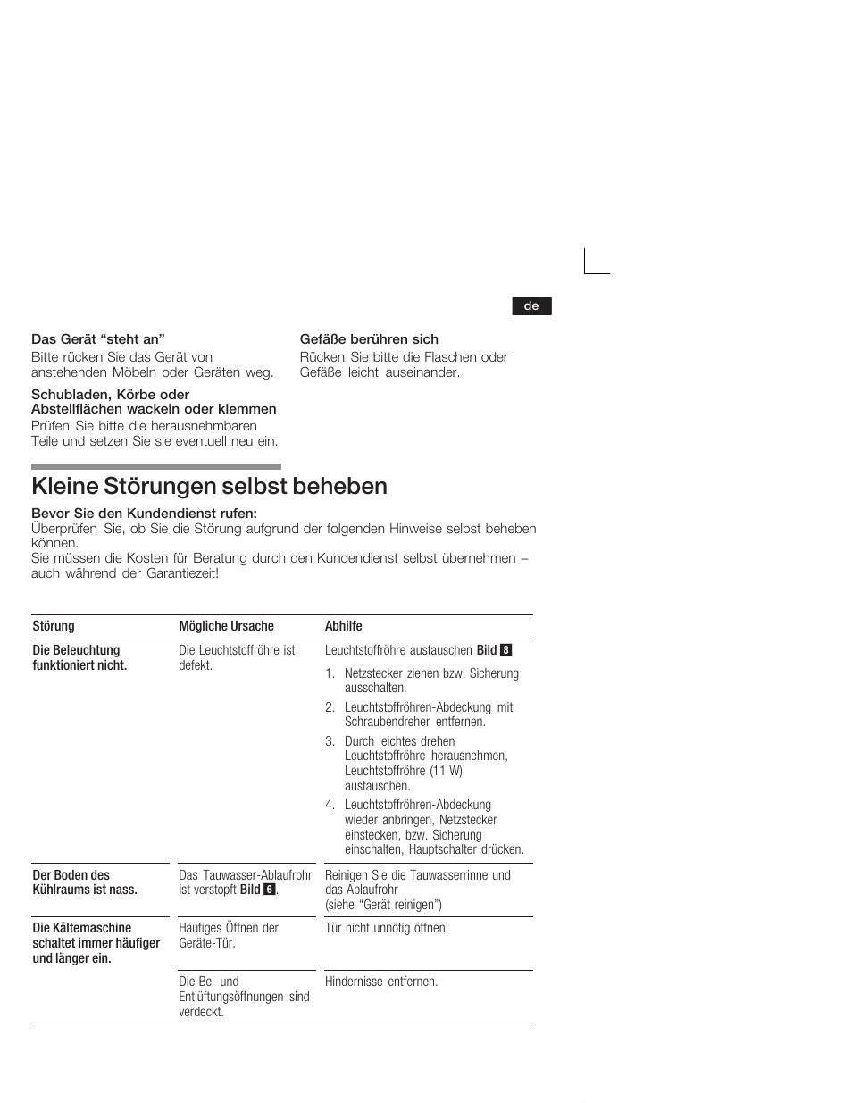 Kleine störungen selbst beheben | Bosch KSW38940 Cave à vin de vieillissement Premium Luxe User Manual | Page 13 / 64