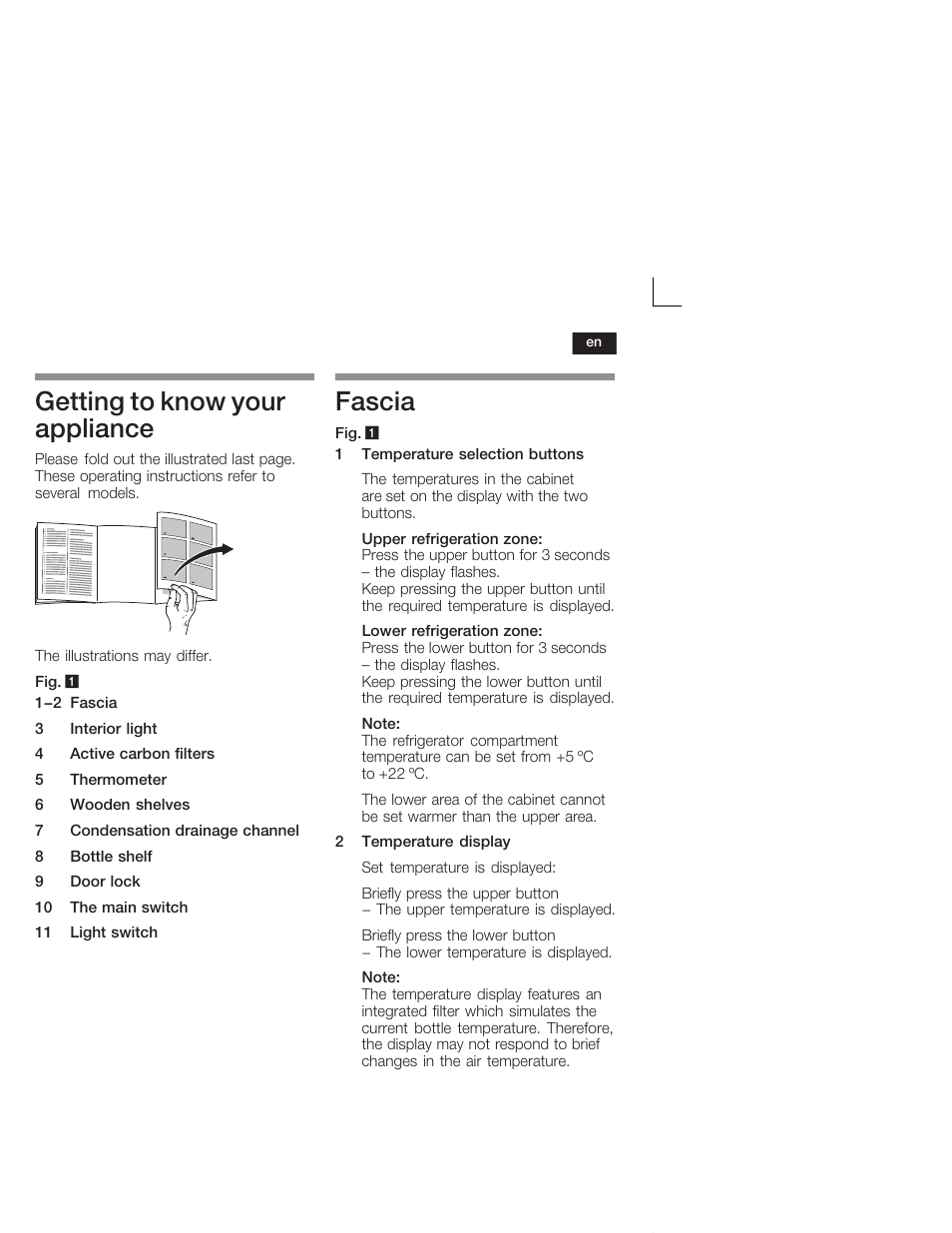 Getting to know your appliance, Fascia | Bosch KSW38940 Cave à vin de vieillissement Premium Luxe User Manual | Page 17 / 64