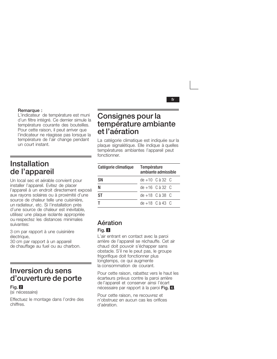 Installation de l'appareil, Inversion du sens d'ouverture de porte, Aération | Bosch KSW38940 Cave à vin de vieillissement Premium Luxe User Manual | Page 29 / 64