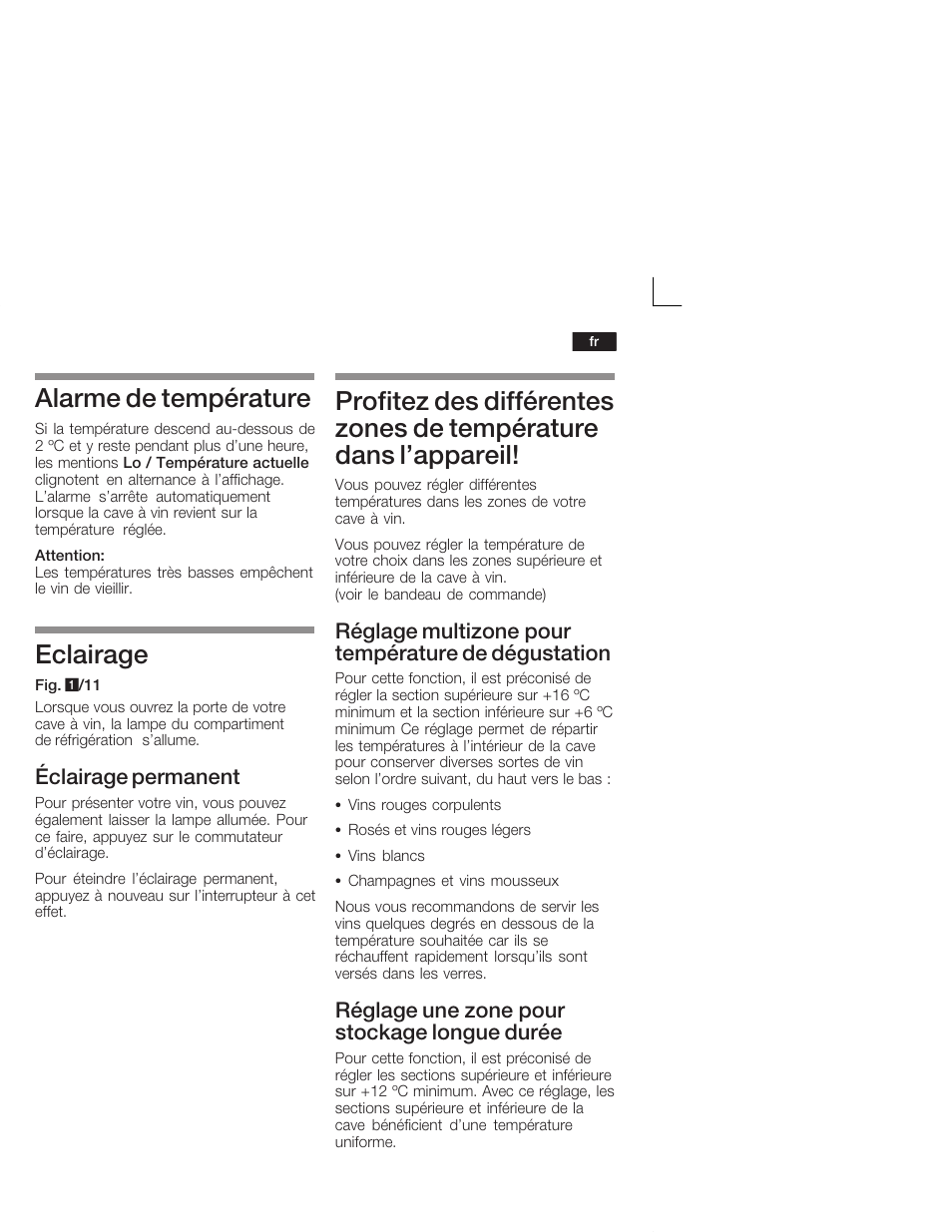 Alarme de température, Eclairage | Bosch KSW38940 Cave à vin de vieillissement Premium Luxe User Manual | Page 31 / 64