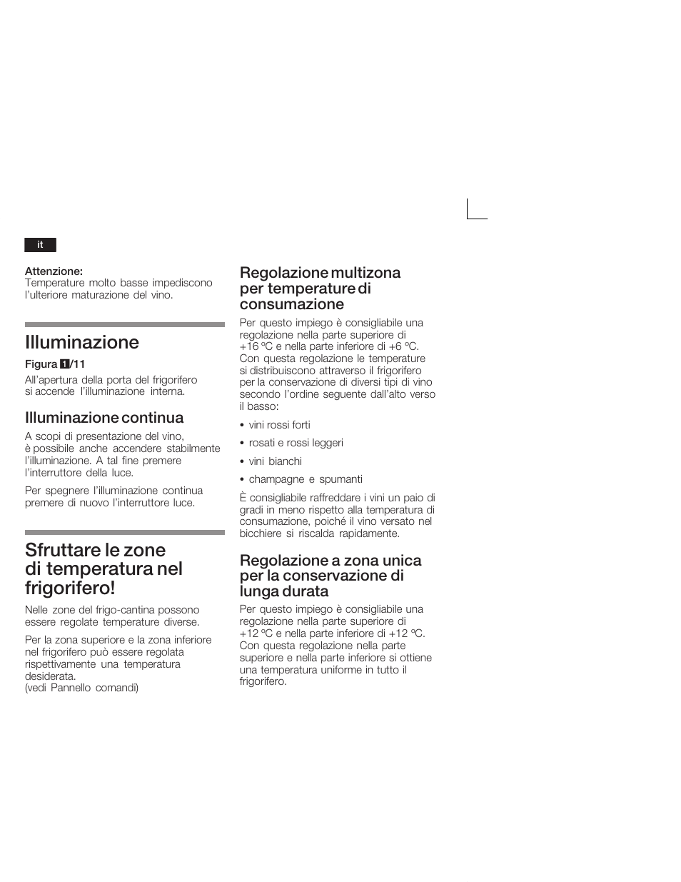 Illuminazione, Sfruttare le zone di temperatura nel frigorifero, Illuminazione continua | Bosch KSW38940 Cave à vin de vieillissement Premium Luxe User Manual | Page 42 / 64