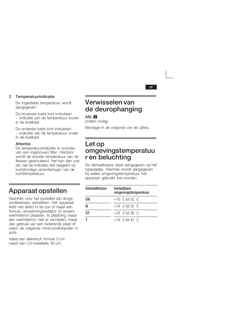 Apparaat opstellen, Verwisselen van de deurophanging, Let op omgevingstemperatuu r en beluchting | Bosch KSW38940 Cave à vin de vieillissement Premium Luxe User Manual | Page 51 / 64