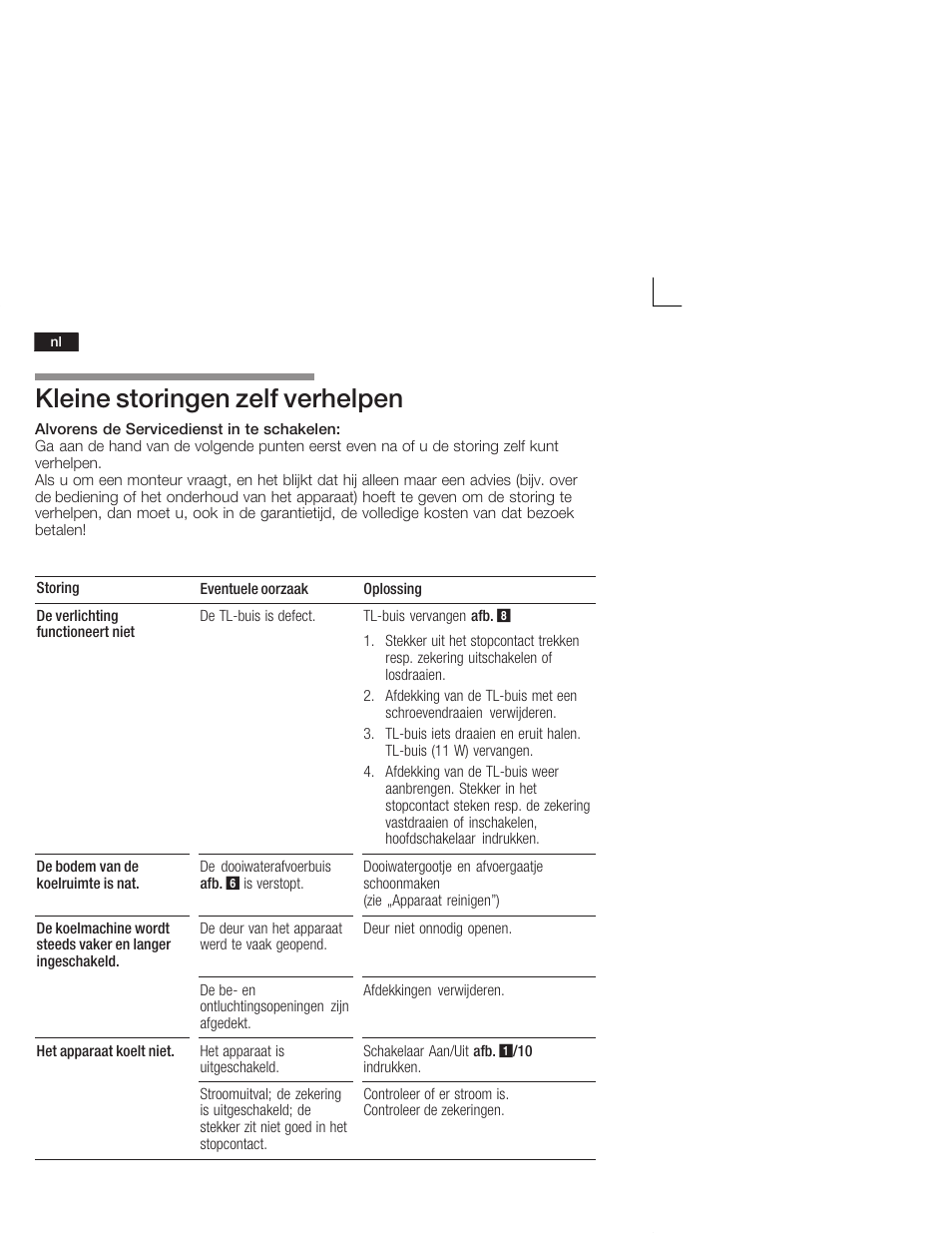 Kleine storingen zelf verhelpen | Bosch KSW38940 Cave à vin de vieillissement Premium Luxe User Manual | Page 58 / 64