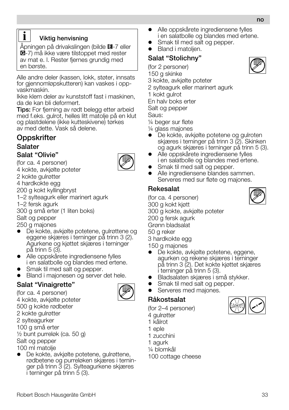 Oppskrifter | Bosch MUZ5CC1 Découpe-dés pour découper des fruits légumes fromage et viande cuite en forme de dés Pour Kitchen machine MUM5 User Manual | Page 33 / 94