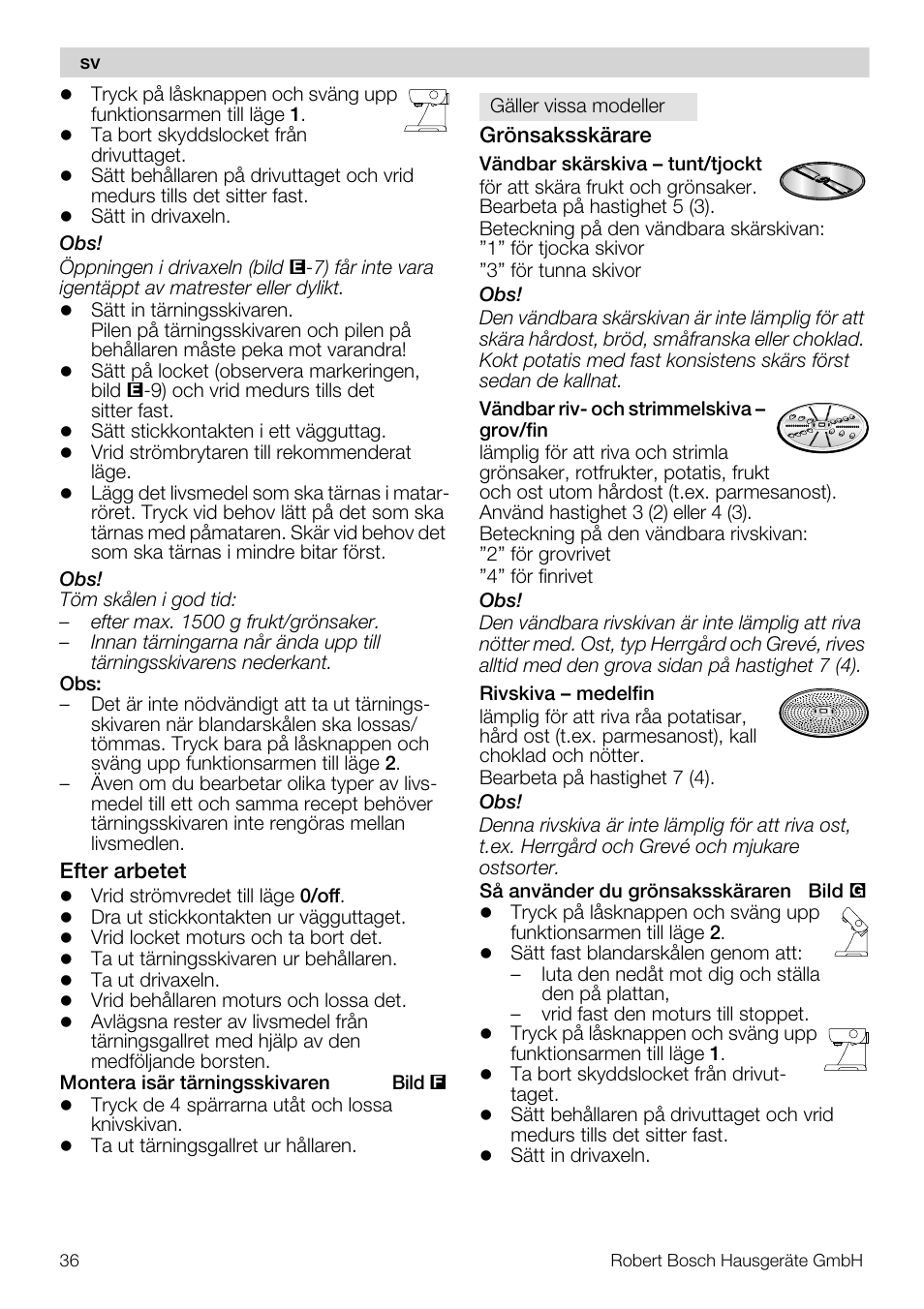 Bosch MUZ5CC1 Découpe-dés pour découper des fruits légumes fromage et viande cuite en forme de dés Pour Kitchen machine MUM5 User Manual | Page 36 / 94