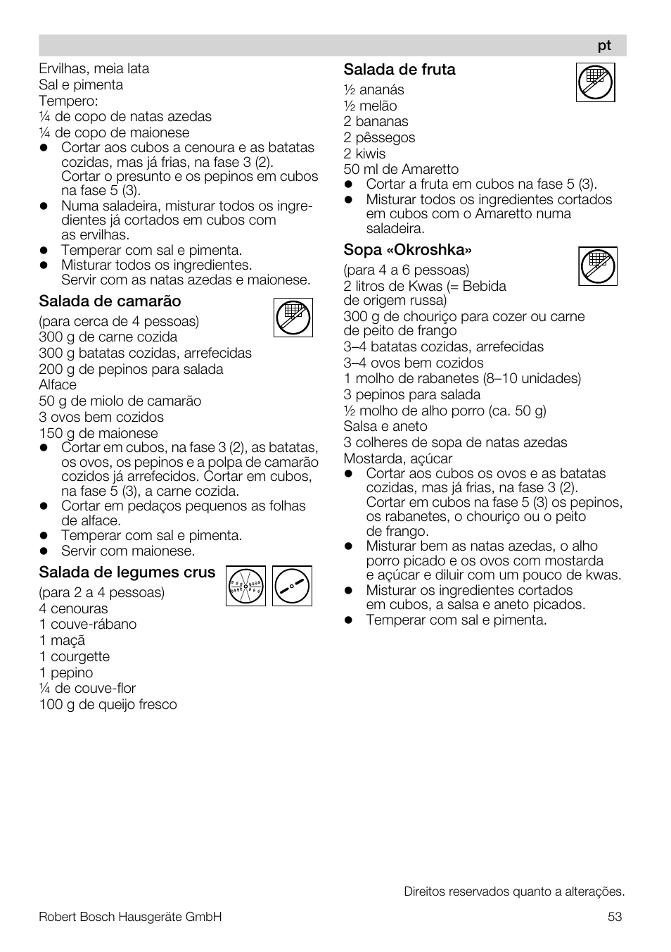 Bosch MUZ5CC1 Découpe-dés pour découper des fruits légumes fromage et viande cuite en forme de dés Pour Kitchen machine MUM5 User Manual | Page 53 / 94