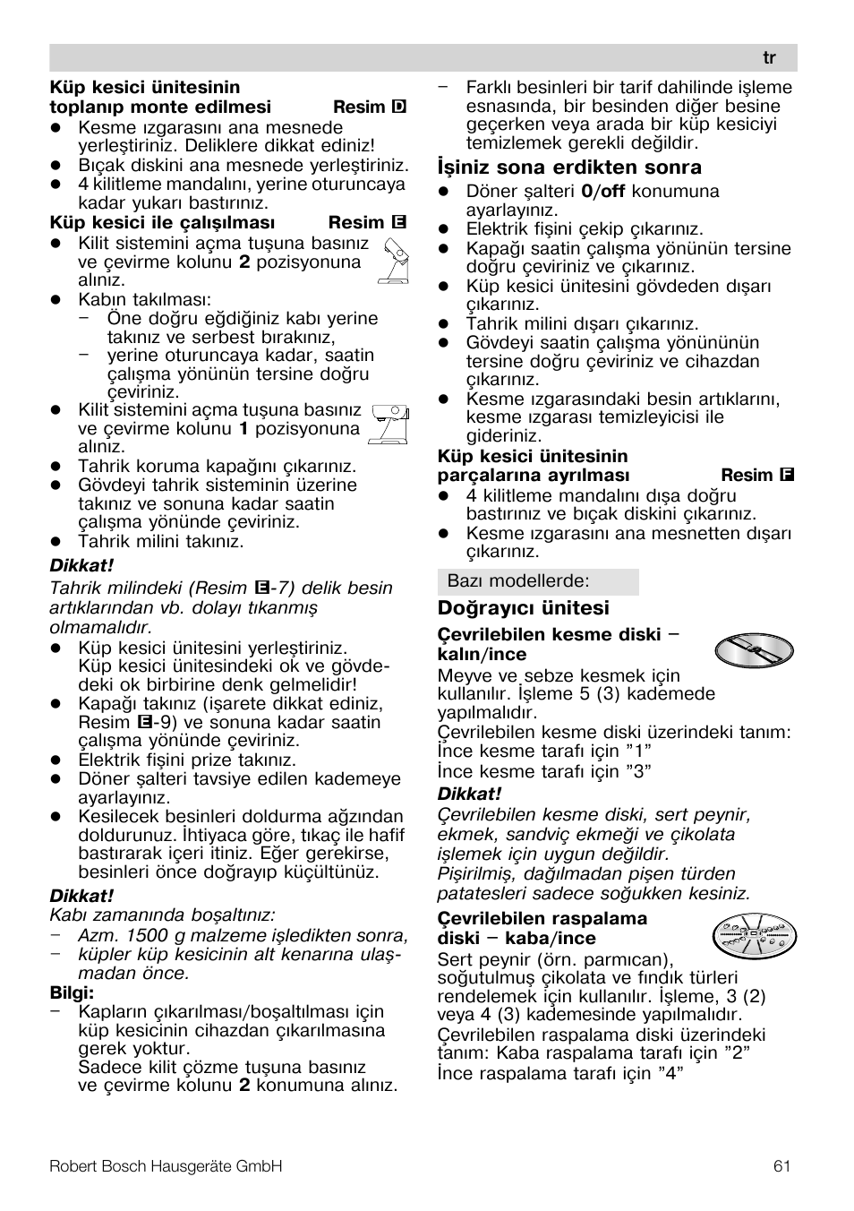 Bosch MUZ5CC1 Découpe-dés pour découper des fruits légumes fromage et viande cuite en forme de dés Pour Kitchen machine MUM5 User Manual | Page 61 / 94