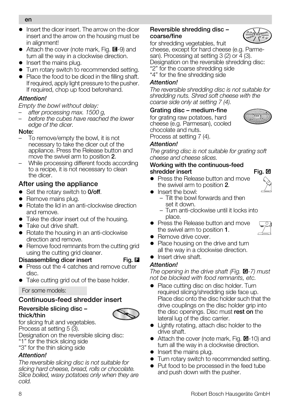 Bosch MUZ5CC1 Découpe-dés pour découper des fruits légumes fromage et viande cuite en forme de dés Pour Kitchen machine MUM5 User Manual | Page 8 / 94