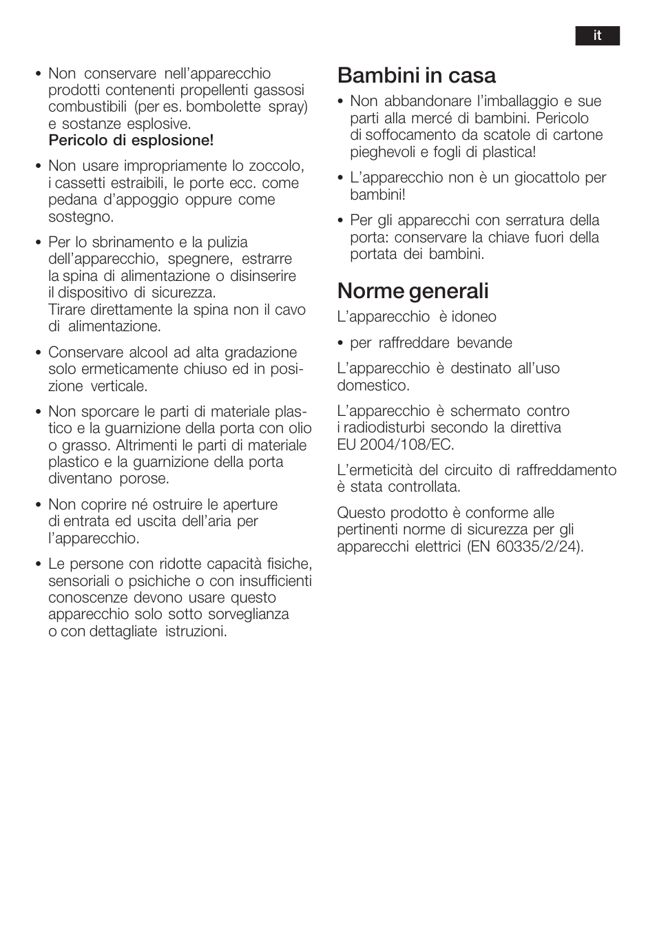 Bambini in casa, Norme generali | Bosch KSW38940 Cave à vin de vieillissement Premium Luxe User Manual | Page 45 / 75