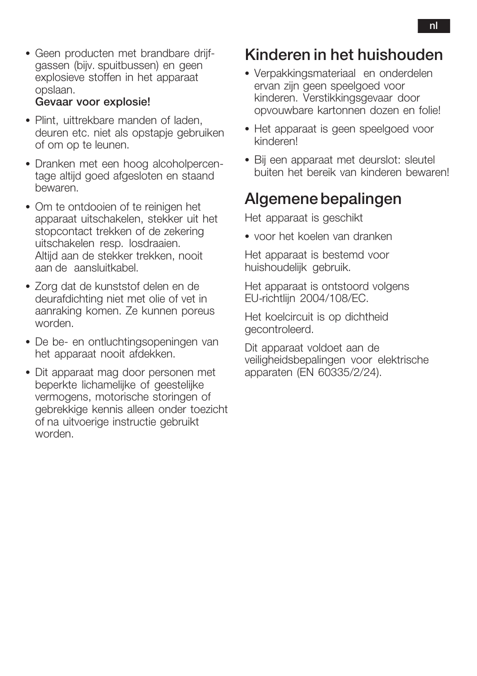 Kinderen in het huishouden, Algemene bepalingen | Bosch KSW38940 Cave à vin de vieillissement Premium Luxe User Manual | Page 59 / 75