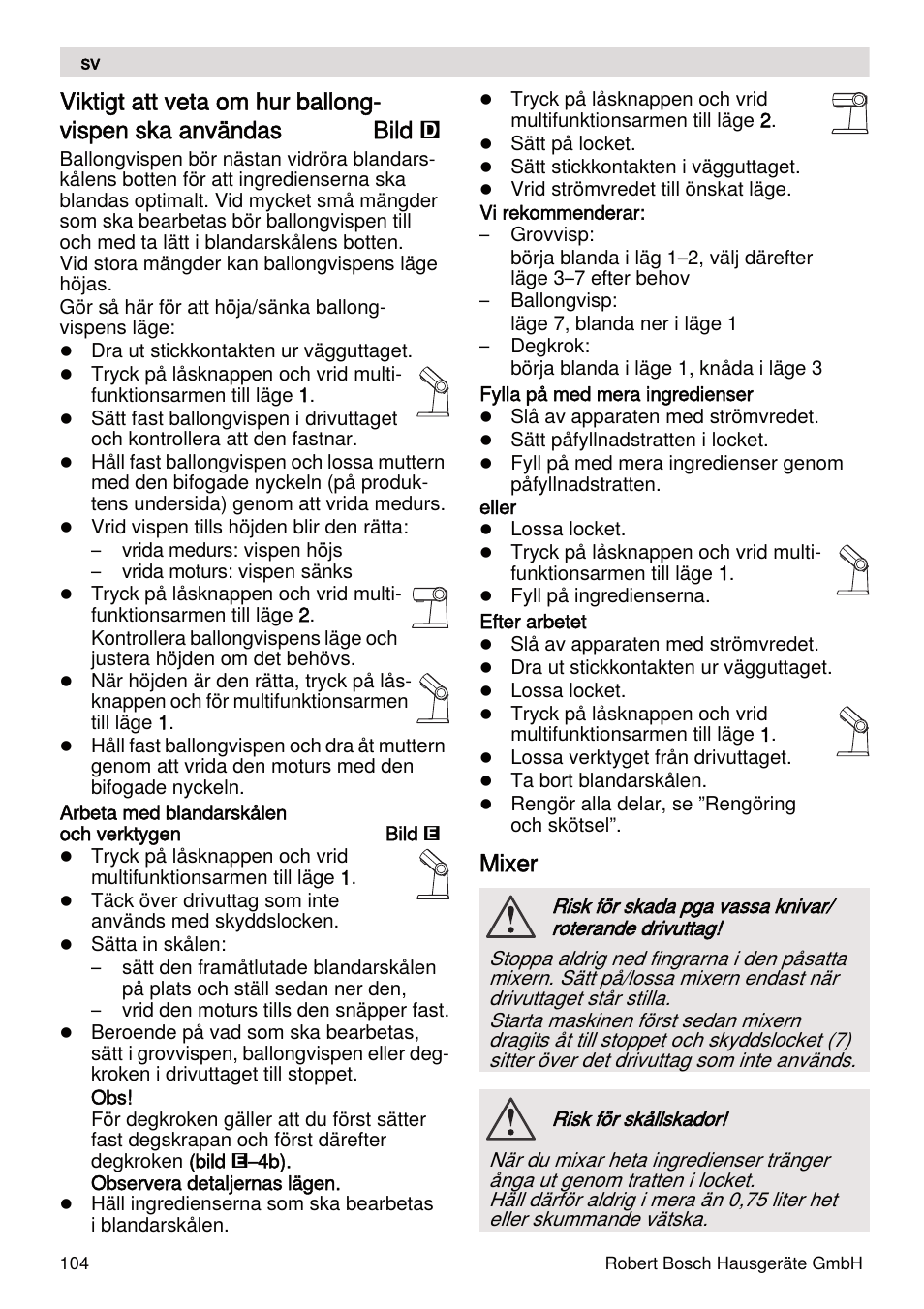 Mixer | Bosch MUMXL10T Kitchen machine MaxxiMUM User Manual | Page 104 / 132