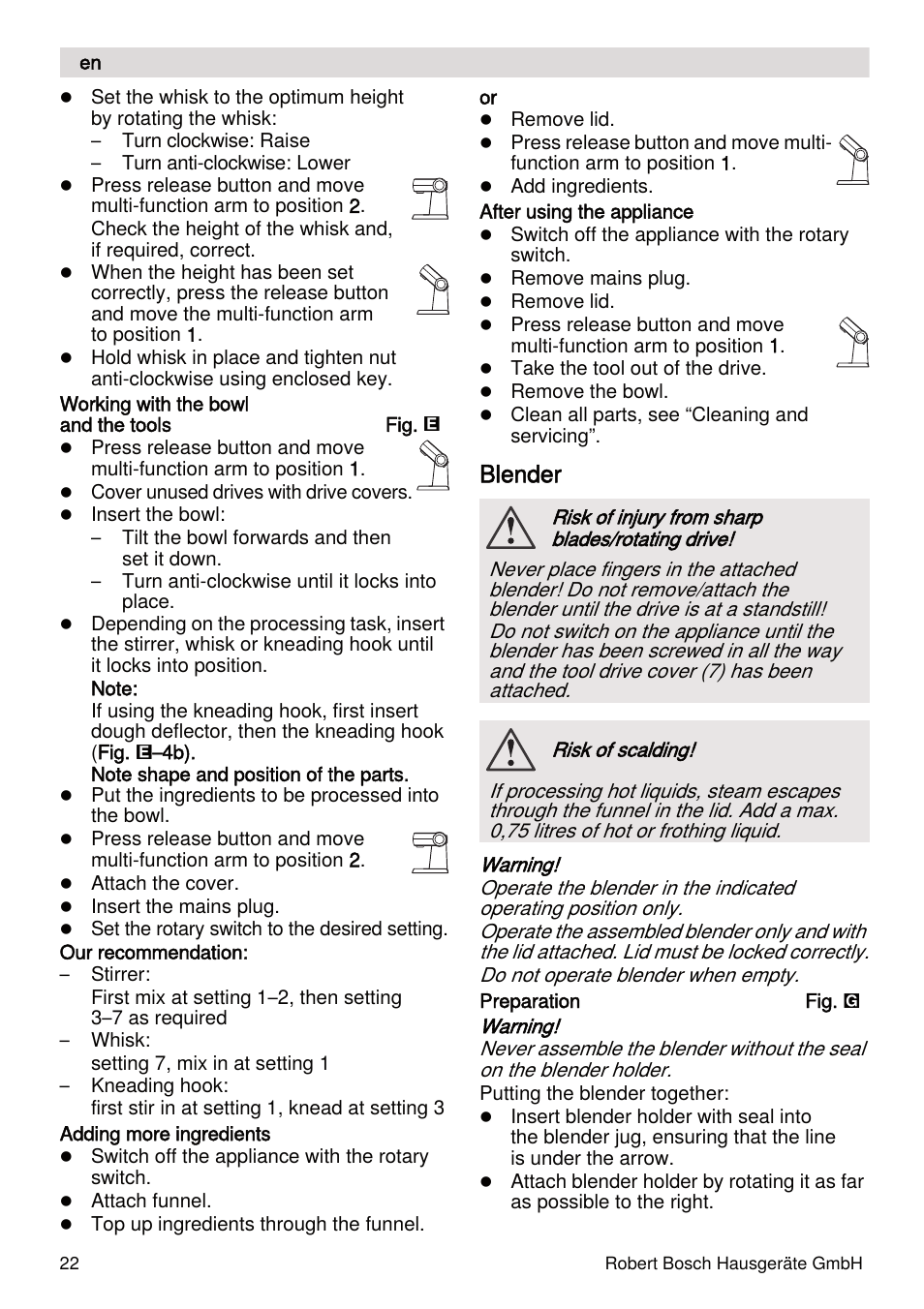 Blender | Bosch MUMXL10T Kitchen machine MaxxiMUM User Manual | Page 22 / 132