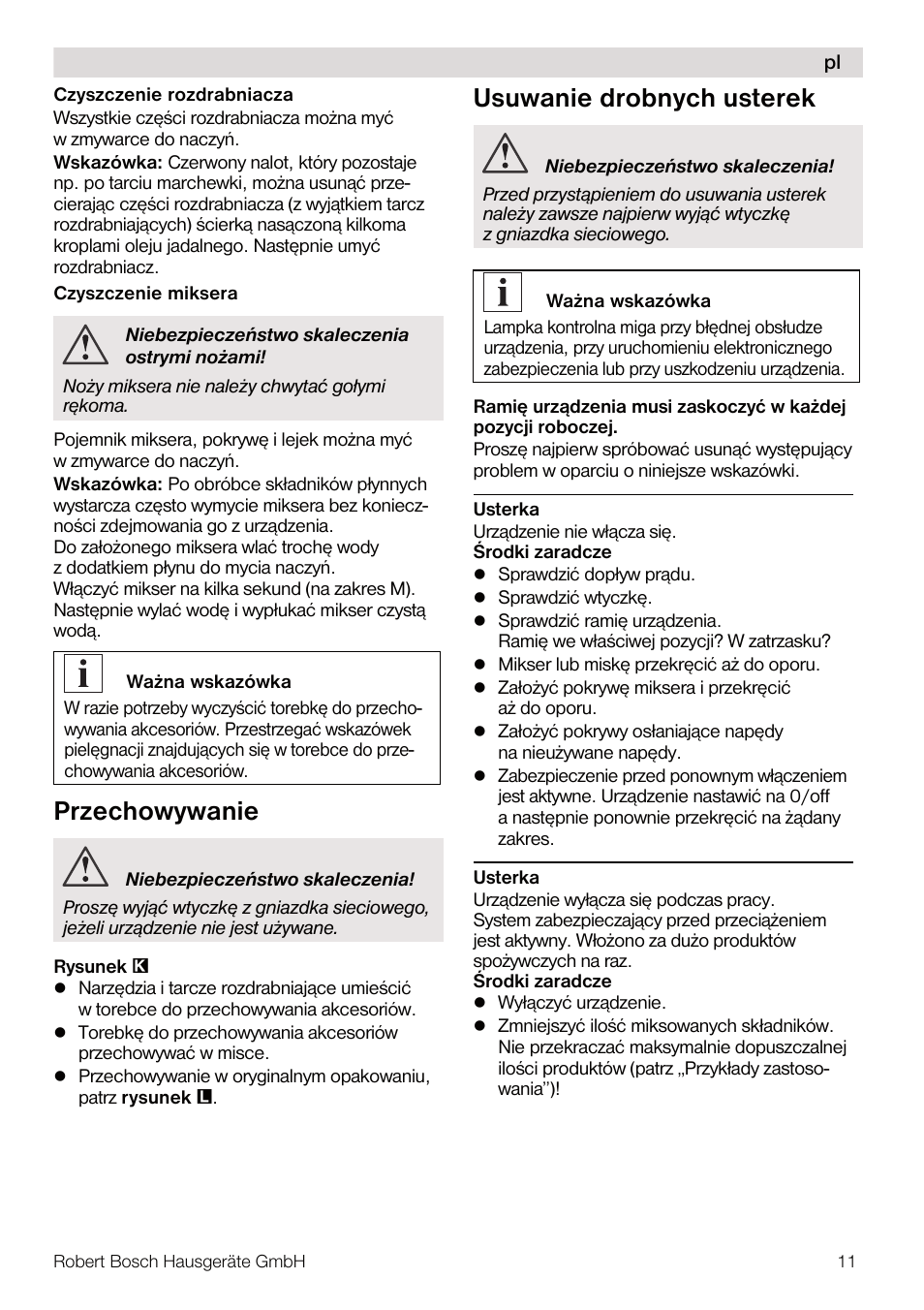 Przechowywanie, Usuwanie drobnych usterek | Bosch MUM56Z40 KITCHEN MACHINE 900W SILVERSILVER Styline Couleur argent argent User Manual | Page 11 / 168