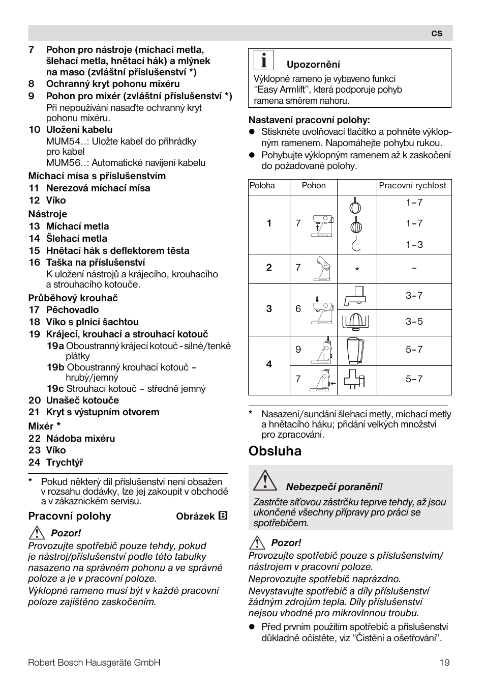 Obsluha | Bosch MUM56Z40 KITCHEN MACHINE 900W SILVERSILVER Styline Couleur argent argent User Manual | Page 19 / 168