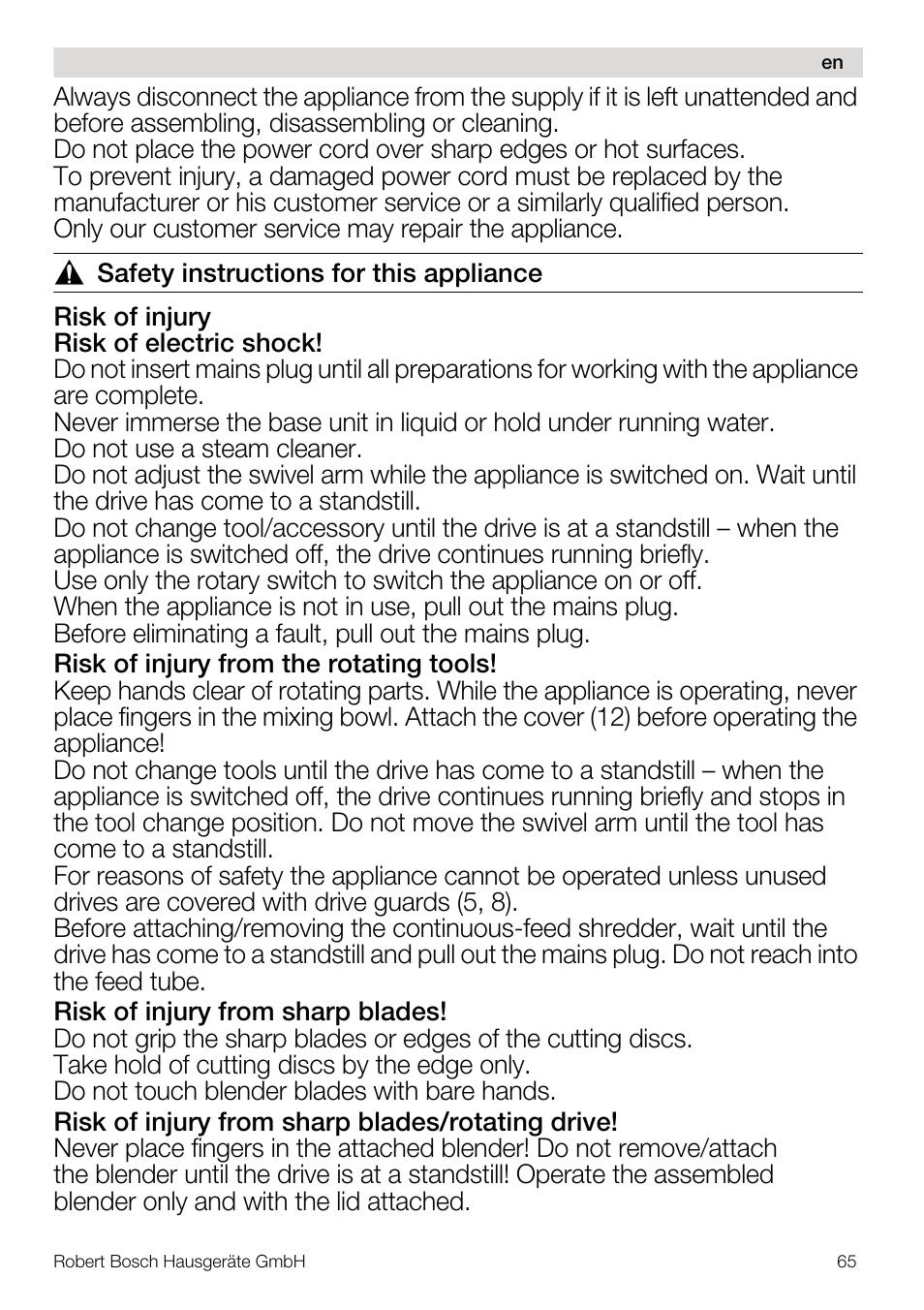 Bosch MUM56Z40 KITCHEN MACHINE 900W SILVERSILVER Styline Couleur argent argent User Manual | Page 65 / 168