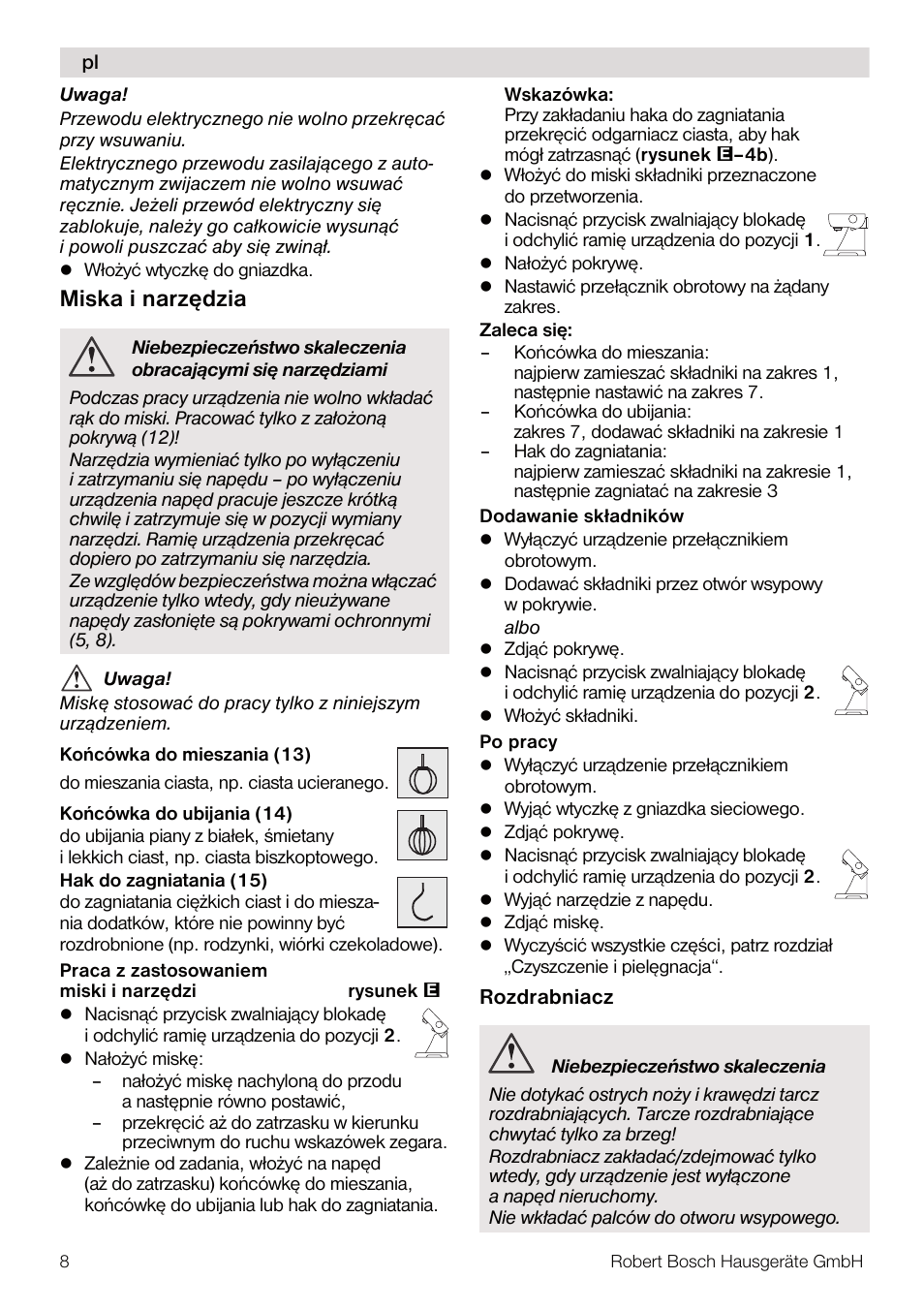 Miska i narzêdzia | Bosch MUM56Z40 KITCHEN MACHINE 900W SILVERSILVER Styline Couleur argent argent User Manual | Page 8 / 168